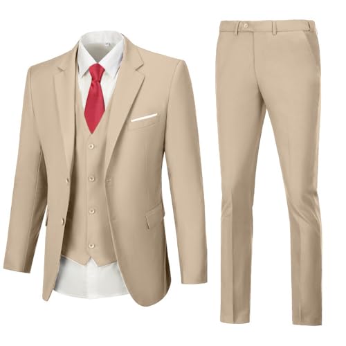 Image of WOMS Men's 3 Piece Suit Slim Fit,Mens Wedding Suit Groom Prom Tuxedo