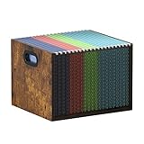 Piskyet Wooden Hanging File Organizer for desk, Metal Mesh File Folder Organizer Crate Cabinet Storage Box with Handle for Home Office Desk,Letter - Size,Rustic Brown
