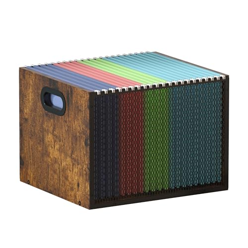 Piskyet Wooden Hanging File Organizer for desk, Metal Mesh File