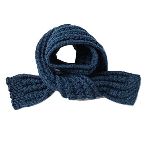 BEARUN Kids Knitted Scarf Winter Fashion Solid Color Toddler Baby Warm Scarves Wrap Neck Warmer for Girls Boys Cyan-blue