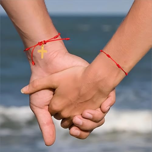 Aurigian String Bracelet for Women & Men – Kabbalah Protection Jewelry with 7 Knots and Christian Cross Design, Adjustable Spiritual Gift, Friendship Wristband for Good Luck (Pulsera Roja para Mujer) (Red) by Aurigian - Used condition - Image 5