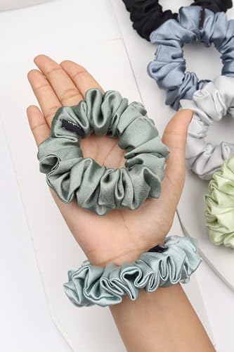Image of Premium Satin Scrunchies for Women | Hair Bands, Ponytail Holders & Rubber Bands | Fluffy, No-Damage Hair Ties | Girls Hair Accessories | Medium Size | Pack of 6