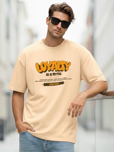 Image of LEOTUDE Men Oversized Half Sleeve Round Neck Tshirt for Men's (Color :