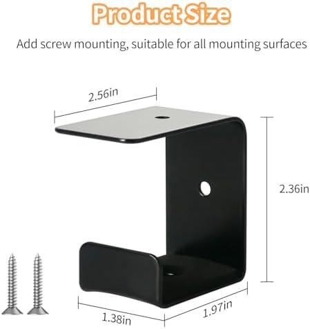 Stinzgie Strong Adhesive Headphone Holder Under Desk, Aluminum Headset Mount Hook with Rubber Pad - 2 Installation Styles for Gaming, Office, Classroom (1 Pack) - 5