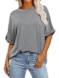 ANRABESS Womens Tops Oversized T Shirts Short Sleeve Crewneck Summer Casual Loose Basic Tee Shirt 2025 Trendy Fashion Clothes Gray Large