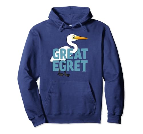 Cute Cartoon Jumbo Great Egret Bird Species Name Pullover Hoodie
