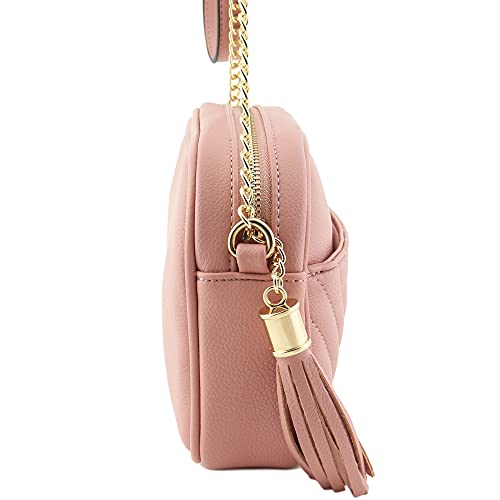 Fashionpuzzle Chevron Quilted Crossbody Camera Bag With Chain Strap And Tassel (Dusty Pink) One Size #TOP2