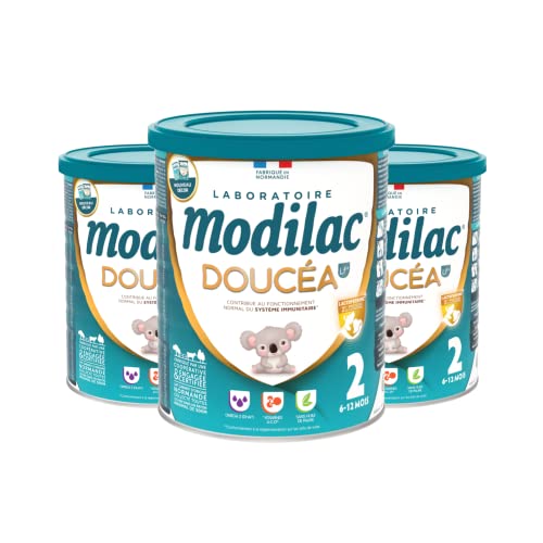 Modilac - Lait Infantile en Poudre Doucéa 2 - Lait Écrémé 100% Français - Riche en Lactoferrine, Vitamines, DHA - Convient en Relais de l'Allaitement Maternel - De 6 à 12 Mois - Lot de 3x820g Cover