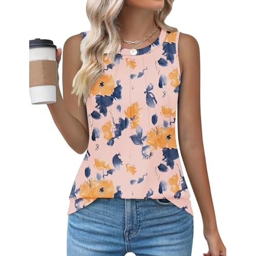 Kistore Womens Summer Tank Tops Sleeveless Crew Neck Pleated Blouse Shirts Fashion Clothes 2025