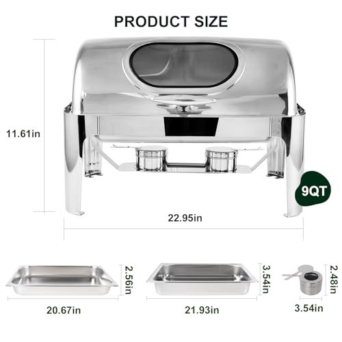 IMACONE Roll-Top-Chafing Dish Buffet-Set mit Sichtfenster, 8QT Edelstahl-Käfer und Buffetwärmer für die Gastronomie, mit Lebensmittel- und Wasserpfanne, klappbarem Rahmen, Kraftstoffhalter für – Bild 3