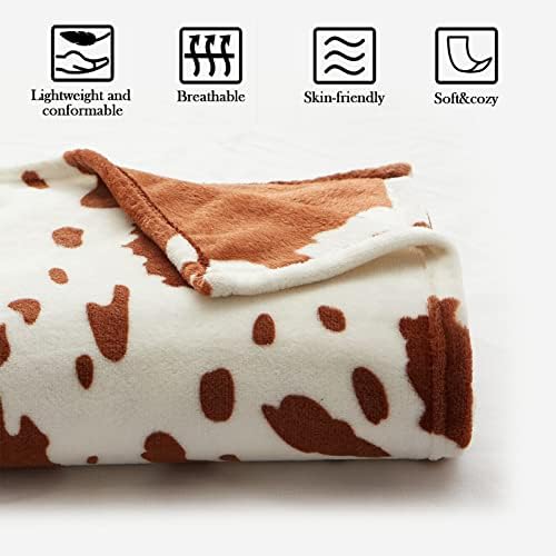 Bold And Brash Cow Print Fleece Blanket Throw, Soft Fluffy Cow Pattern Flannel Throw Blanket for Bed Sofa Couch Chair, All Season 50x60 inch Brown