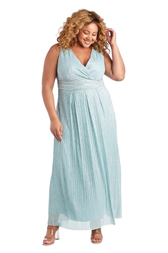 Image of R&M Richards Women's Sleeveless Maxi Dress - V-Neck Pleated Long Formal Gown W /Rhinestone Trim - Party & Cocktail Attire