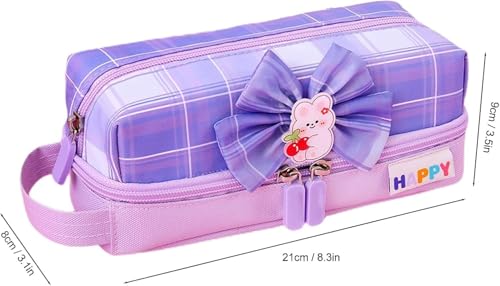 Image of InviteTwo Layer Pencil Pouch with Flower Shape Cute Patch for School Girls and Boys, Cute Aesthetic Stationery Items Kit Case, Large Capacity Stationary Pencil Box for Kids Gifts