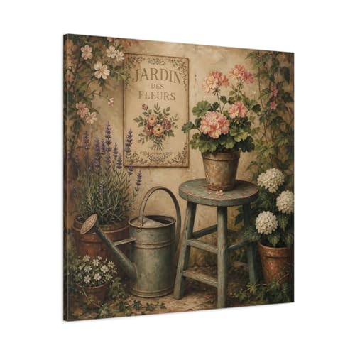 Tableau fleurs vintage nature garden en toile 80x80cm pour illuminer votre cuisine