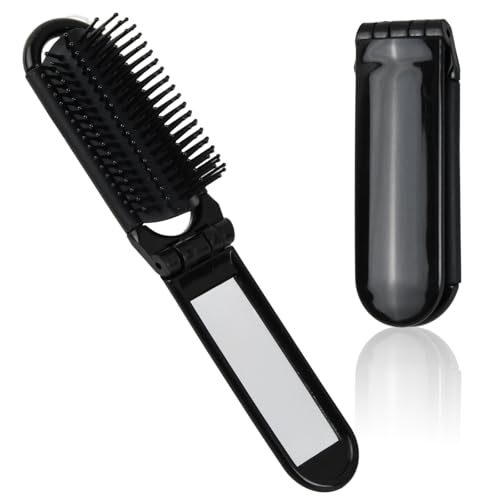 2 Pièces Brosse à Cheveux de Voyage Avec Miroir Pliable, Mini Brosse de Voyage, Peigne pliable portable avec poils de poche, brosse à cheveux antistatique...