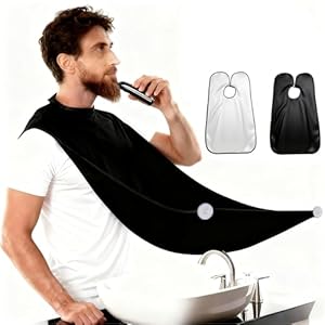 Beard Bib Apron for Men, 2 Pack Hair Catcher for Shaving & Trimming, Non-Stick Shave Cape with Suction Cups, Men’s Grooming Accessories, Gifts for Husband Dad Boyfriend (Black & White)