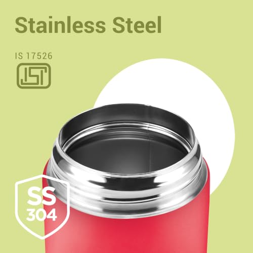Image of Milton Grab N Go 350 Thermosteel Vacuum Insulated Food Jar|Hot & Cold Thermal Flask|Double Walled| Leak Proof | Ideal for carrying Soup, Khichdi, Sweet Corn to Office, School & Travelling, 350 ml, Red