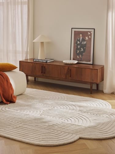 Image of Hand-Tufted Woolen Large Carpets for Living Room 8x11 Ivory Color Modern Anti-Skid Area Rug High Pile Thick Carpet & Rugs for Hall & Bedroom