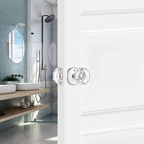Clctk Privacy Crystal Glass Door Knobs Interior With Lock, Modern Octagon Door Knobs For Bedroom/Bathroom, Polished Chrome Finish #TOP5