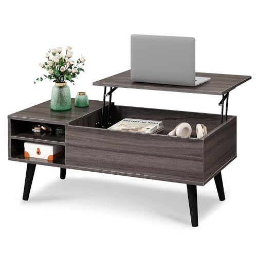 Image of WLIVE Lift Top Coffee Table with Hidden Storage, Adjustable Shelf, Grey | Mid Century Modern Wooden Coffee Table, for Dining /Living Rooms /Offices; 39.4 inchW x 19.7 inchD x 16.9 inchH