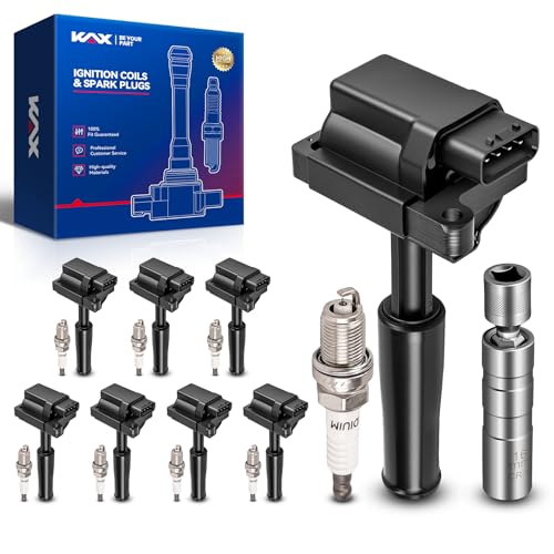 Image of KAX 8-Pack Ignition Coil Pack & Iridium Spark Plugs Kit w /Magnetic Socket for Jaguar XK8 99-02, XJ8 99-03, Vanden Plas 00-03 4.0L, XKR 00-02, XJR 99-02, Replace#UF415, 7866