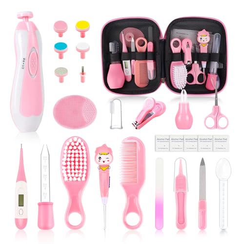 Image of Baby Healthcare and Grooming Kit,27 in 1 Baby Electric Nail Trimmer Set, Baby Grooming Kit,Newborn Nursery Health Care Set,Infant Comb,for Newborn Infant Toddler Kids (Pink)
