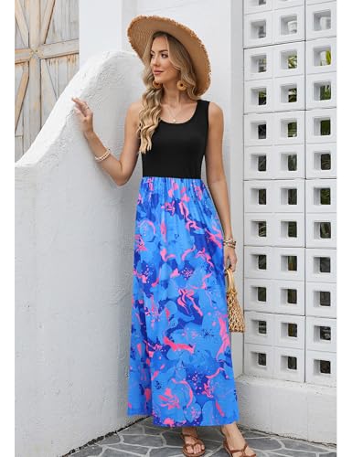 Image of Bluetime Women's Summer Boho Sleeveless Floral Print Tank Long Maxi Dress (S-3XL)
