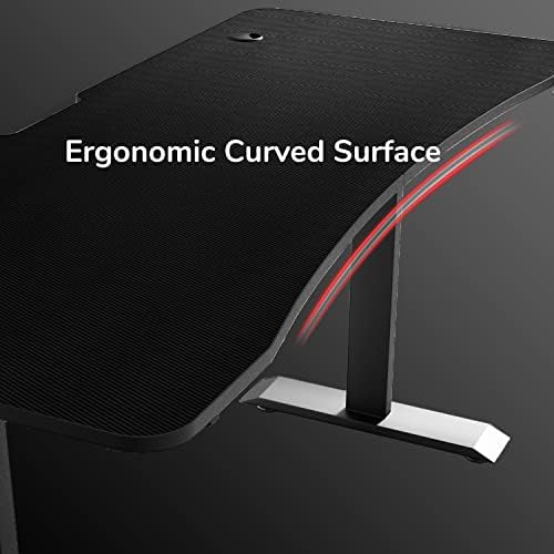 Sleepmax 55 Inch Gaming Desk, Heavy-Duty Gaming Computer Table with Carbon Fiber Surface & Large Mouse Pad, Black PC Desk Gamer Setup with Cup Holder, Headphone Hook & Adapter Organizer - Thumbnail 4