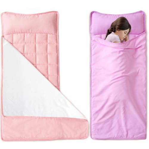 Image of Toddler Nap Mat 2-Pack with Blanket, 50 inchx21 inch, Portable, Pink & Violet