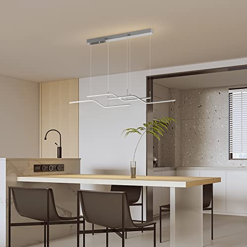 Siittoo Modern Led Pendant Light Fixture, 52'' Upgrade Dimmable Modern Led Chandelier Light Fixture, 45W Z-Shape Kitchen Island Light Fixture Hanging Pendant Light For Dining Living Room (Chrome) #TOP1