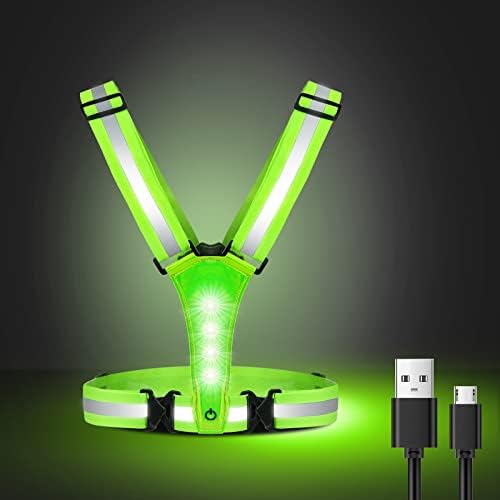 ConKrian LED Reflective Vest USB Rechargeable Running Gear Night Light up Vest Safety Gear Adjustable Elastic Size Night Running LED VES for Men/Women/Child