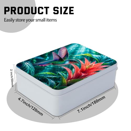 Image of Decorative Metal Tin Box with Lid,Hummingbird Orchid Organizer
