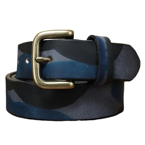 Men's Women's Camouflage Belts -3.3cm Wide Single Prong Heavy Duty Brass Buckle Genuine Full Grain Leather Strap