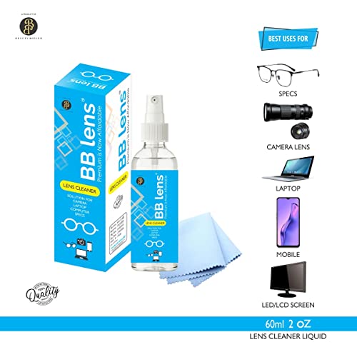 Image of BB Contact Lenses - Lens cleaner for Spectacles, Anti-glare, Sunglasses, Anti-reflective, Blu Lenses & Polarised Lenses - PACK OF 1 (60ML)