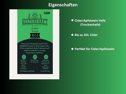 Keltercraft K03 Cider Hefe [10g: Für 25L Apfelwein] Trockenhefe Weinhefe Reinzuchthefe