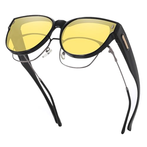 Image of HAOLOTA Night Driving Glasses for Women Anti Glare | Trendy Cat Eye Shapes, Oversized Large Frame Over Glasses Night Vision Glasses, Lightweight, Driving Nighttime