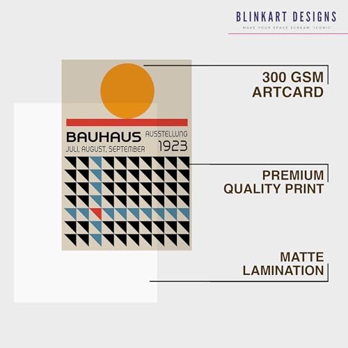 Image of BLINKART Vintage Bauhaus Retro Geometric Aesthetic Poster Gallery | Colorful Wrap Framed For Home Office Studio Living Room Modern Art Studio Decoration Abstract Shapes | (d149) | 13x10 Inch