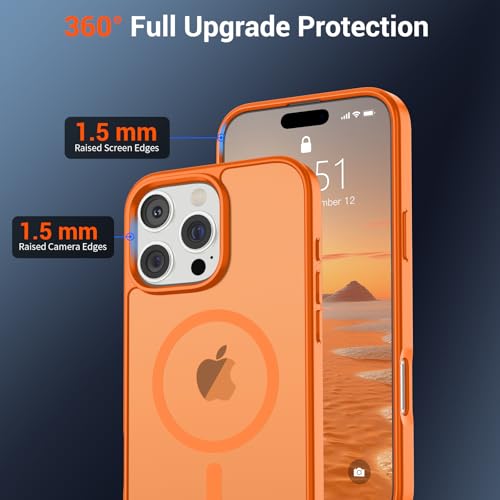 Image of SUPFINE Magnetic for iPhone 16 Pro Case with Screen Protector (Compatible with MagSafe) (Military Grade Drop Protection) Translucent Matte Shockproof Phone Cover,Starry Orange