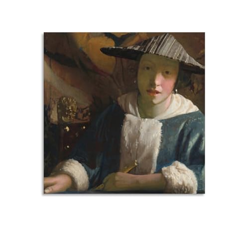 Poster Fille à la flûte Vermeer 70 x 70 | Toile suspendue décoration murale