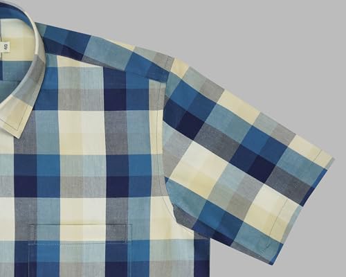 Image of GHPC 100% Cotton Checkered Half Sleeves Regular Fit Formal Shirt for Men