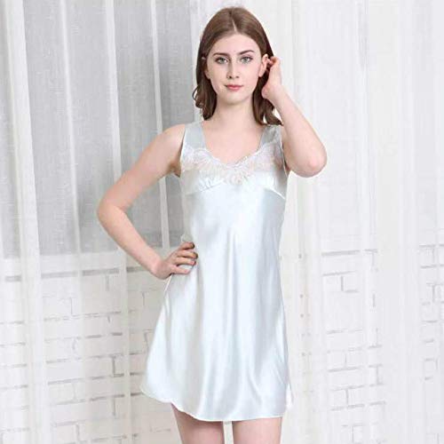 Pijamas de Seda de Hielo de Verano para Mujer Eslingas Sueltas de Gran tamaño Refrescante Pijamas Largos y Largos para el hogar Ropa de Mujer Pijamas Azul Claro XL