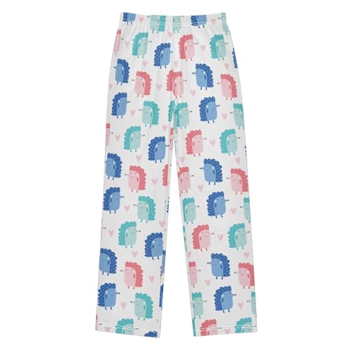 Colorful Hedgehog Love Heart Boys Long Pants Soft Trousers Elastic Waist Kids Lounge Bottoms with Pockets S-XL