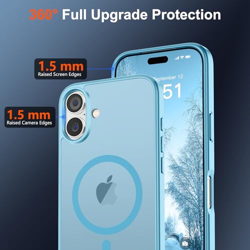 Image of SUPFINE Magnetic for iPhone 17 Case (Compatible with MagSafe)(Military Grade Drop Protection) Translucent Matte Shockproof with Anti-Fingerprint Phone Cover 2025,Light Blue