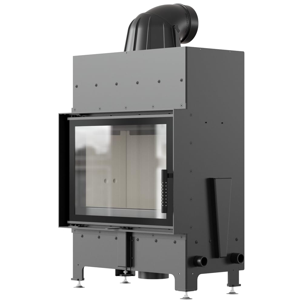 KRATKI Inserto per camino in acciaio a legna FLOKI 8 kW Ø160 frontale A S | Acciaio nero, efficienza 79,7%, classe A. Ecodesign, BImSchV 2; per recupero calore.; combustione efficiente; basse emissioni
