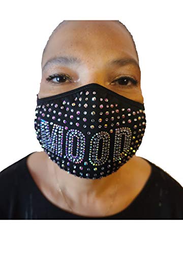 ENJOY EVERYDAY LIFE, SUGARBEAR'S Rhinestone Face Mask Teal Reusable Washable Lip Halloween Masquerade Costume Glitter Copper (Black AB Rhinestones (MOOD))