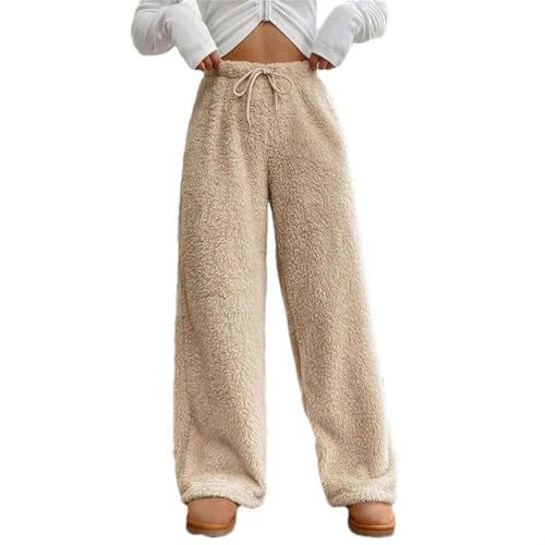 Pantalon en peluche femme taille haute automne hiver couleur unie sport