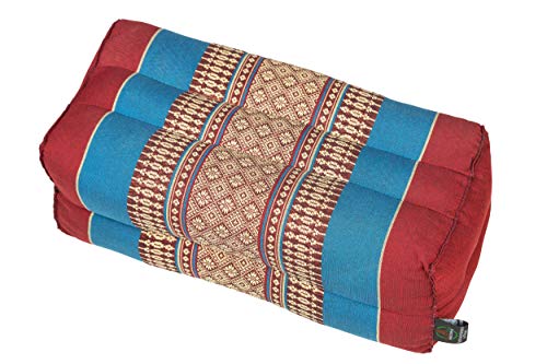 Handelsturm Thai Nackenkissen festes Kissen für Entspannung Massage und Meditation mit Füllung aus Kapok 35x15x10 cm (blau & rot)