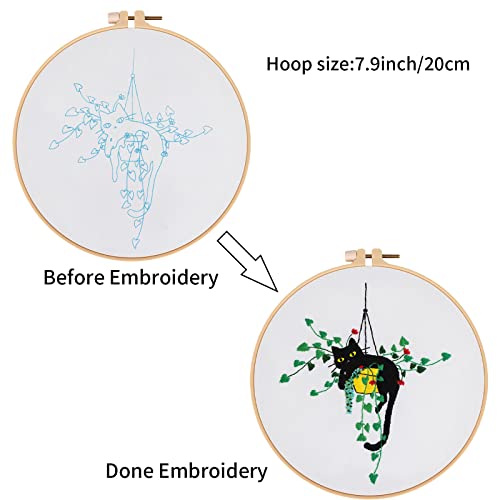 Image of Louise Maelys Embroidery kit for Beginners,Cat Stamped Pattern Cross Stitch Kits for Adult Including Cloth,Hoop,Color Threads,Needles and Instruction