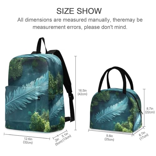 Backpack Lunch Bag Set Big Feather Print, Big Storage Travel Backpacks with Insulated Lunch Box for Office Hiking Picnic2