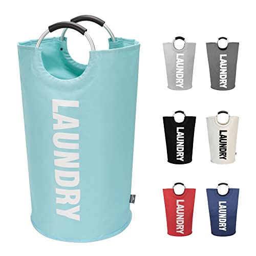 DOKEHOM 90L Large Laundry Basket, Collapsible Laundry Bag, Freestanding Tall Clothes Hamper, Foldable Washing Bin (Light Blue) by DOKEHOM - Used condition - US$12.37